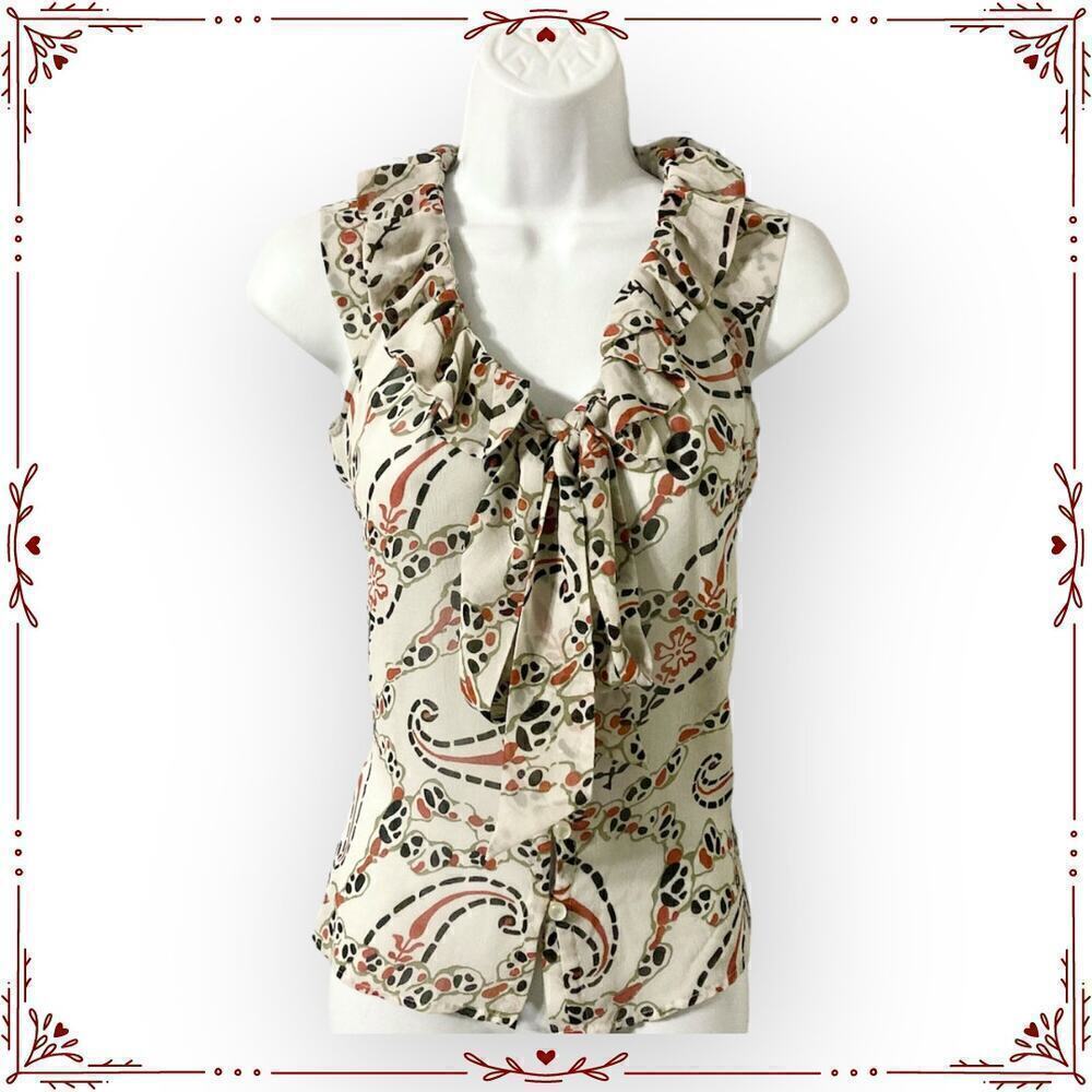 Banana Republic Women's XXSP Ruffle Sleeveless Button Up Blouse